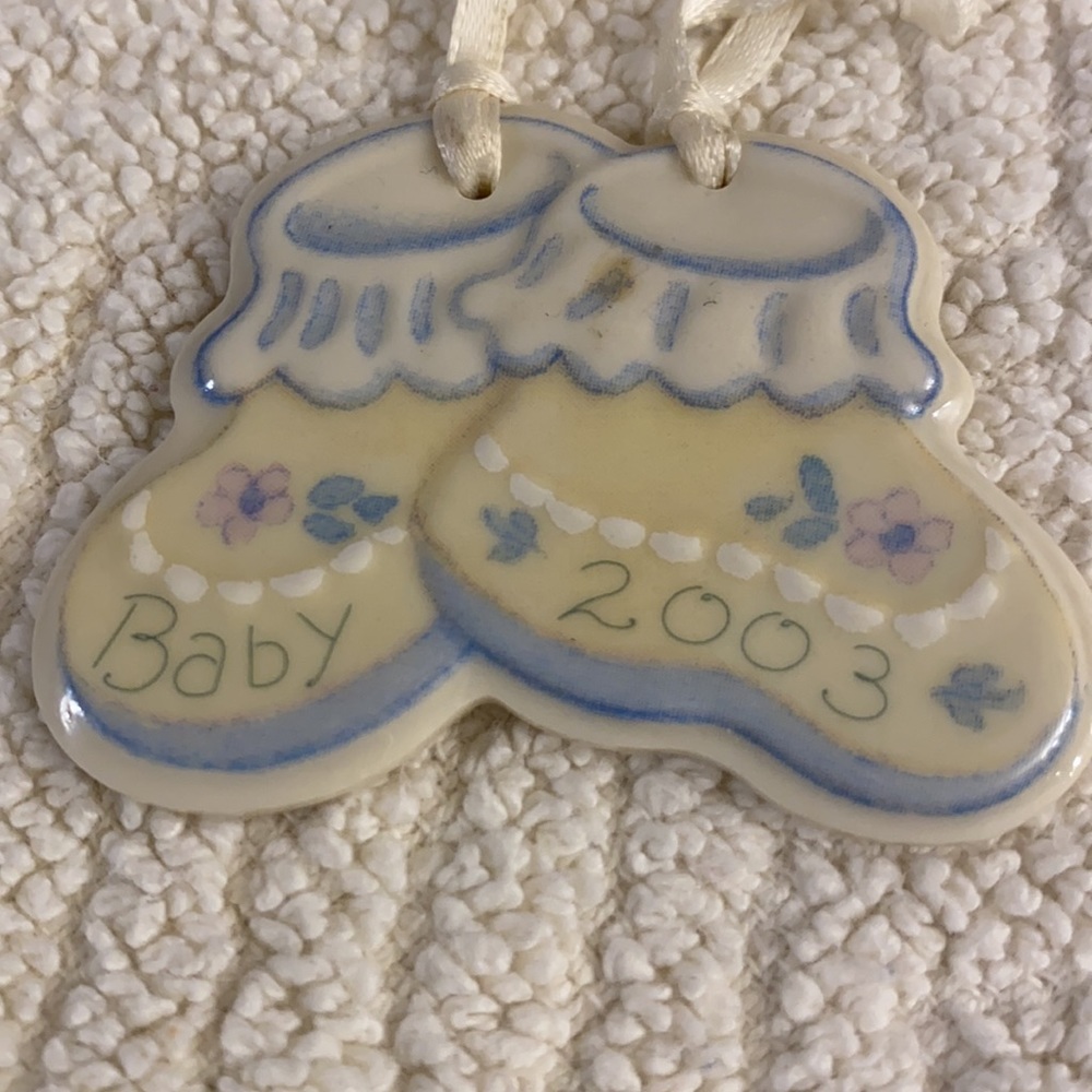 Vintage Longaberger 2003 Baby Painted Ceramic Tie-On Decorative Ornament Gift